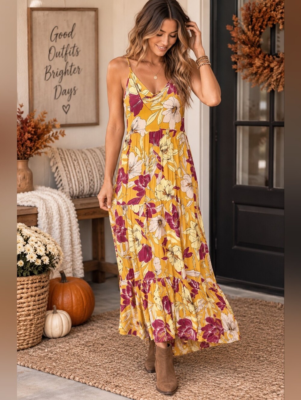 NWT B.O.G. Collective Floral Tiered Maxi Dress Boho Size Small